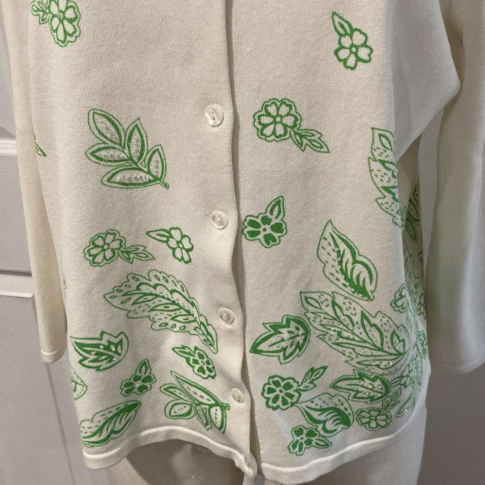 Pendleton Green Leaf Button Up Sweater Pl - image 2